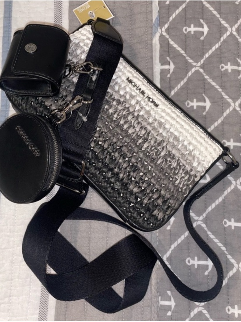 Michael Kors Ombre Woven Crossbody in Black and Silver - Picture 3 of 11
